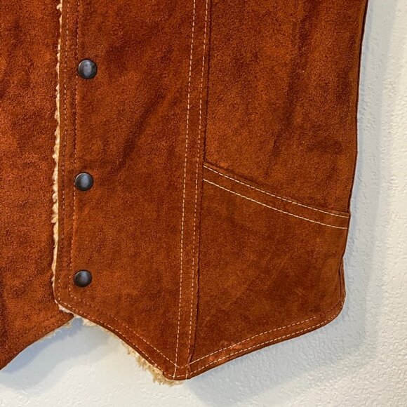 Vintage Grais 70s Sueded Shearling Style Western Leather Vest Small - Picture 6 of 15